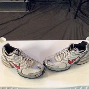 Nike Silver and Red Sneakers